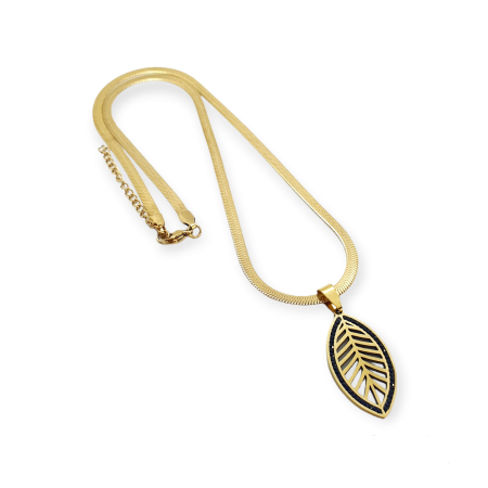 necklace steel gold snake chain leaf2